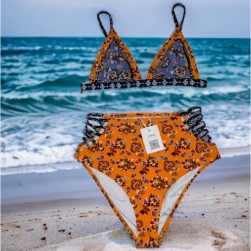 Cupshe, floral, bikini, live life on the beach.
